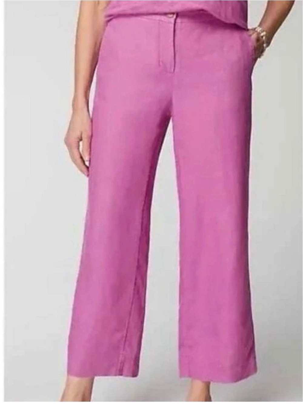 J Jill Love Linen Pants Womens M Tall Pink Wide Leg Crop Lagenlook Resort